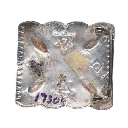 30's-40's Navajo hand stamped sterling silver belt buckle w/repousse work
