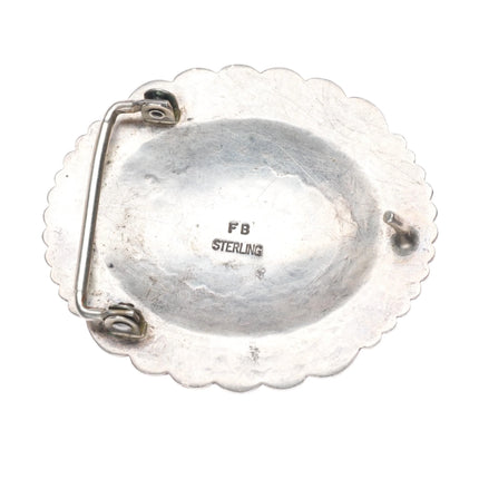 FB Navajo deep stamped sterling silver green turquoise belt buckle concho style