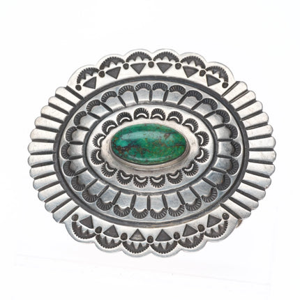 FB Navajo deep stamped sterling silver green turquoise belt buckle concho style