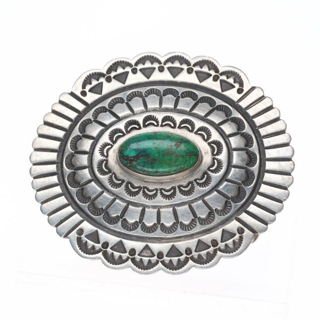 FB Navajo deep stamped sterling silver green turquoise belt buckle concho style