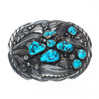 Big 70's Dino Navajo vintage sterling silver turquoise featherwork belt buckle