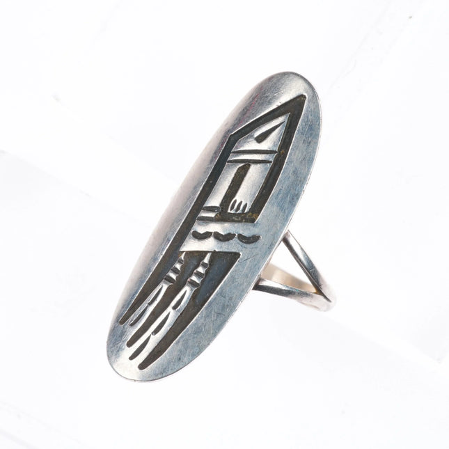 Vintage Hopi or Navajo Overlay long ring sterling silver