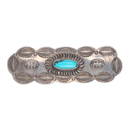 c1930's Navajo sterling silver heavily tooled large pin/brooch with turquoise