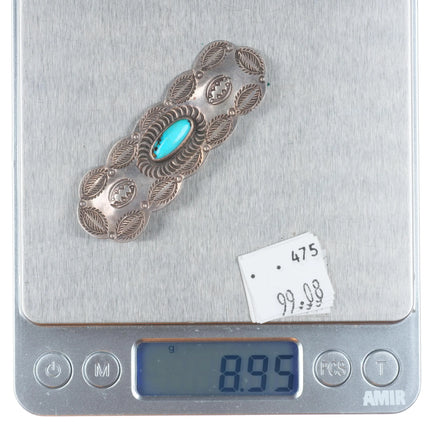 c1930's Navajo sterling silver heavily tooled large pin/brooch with turquoise