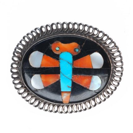 c1940's Zuni John Gordon Leak/Leekity sterling silver dragonfly pin inlaid