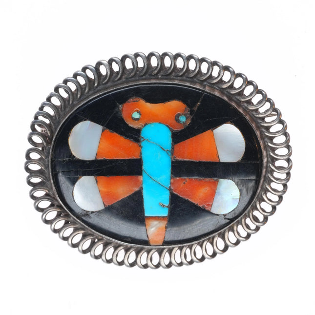 c1940's Zuni John Gordon Leak/Leekity sterling silver dragonfly pin inlaid