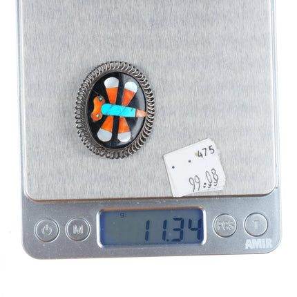 c1940's Zuni John Gordon Leak/Leekity sterling silver dragonfly pin inlaid