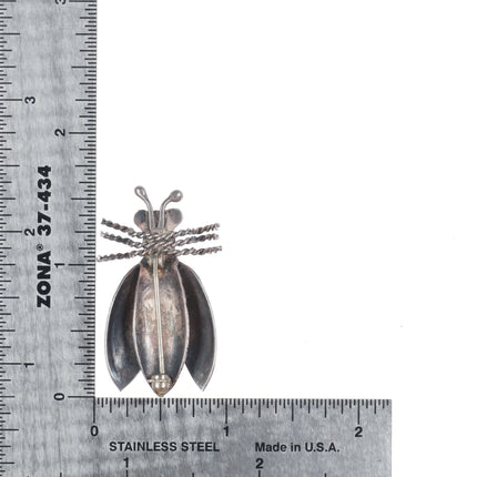 c1940's Navajo sterling silver stamped bug pin with Blue Gem turquoise
