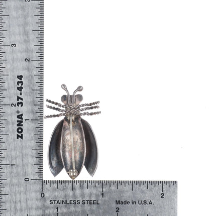 c1940's Navajo sterling silver stamped bug pin with Blue Gem turquoise