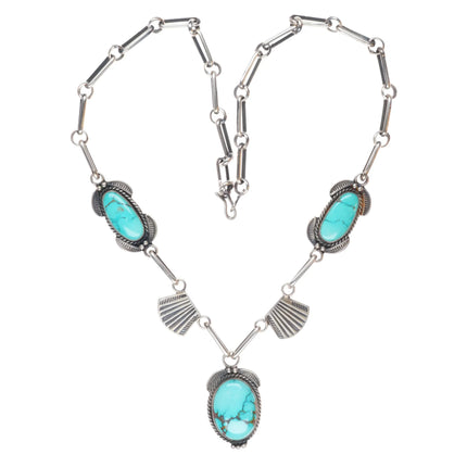 22" 40's-50's Navajo sterling silver high grade turquoise necklace nice stamping