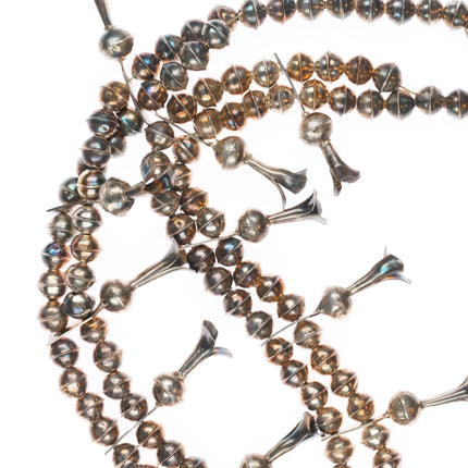 Vintage Navajo sterling silver squash blossom necklace with center turquoise