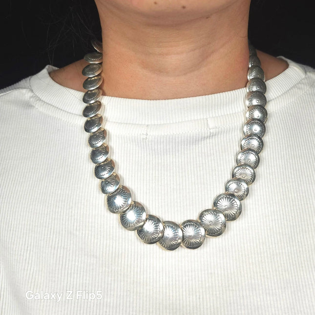 Vintage southwestern sterling silver pillow bead Native American necklace