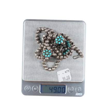 c1950's Zuni sterling silver Sleeping Beauty turquoise squash blossom necklace