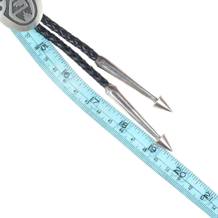 Vintage Gene Pooyouma Hopi Overlay bear paw bolo tie sterling silver