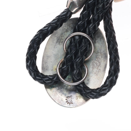 Vintage Gene Pooyouma Hopi Overlay bear paw bolo tie sterling silver