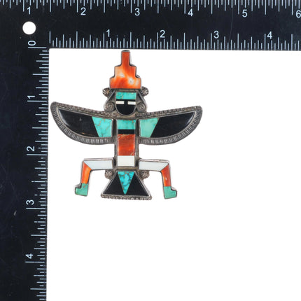30's-40's Zuni sterling silver knifewing pin/brooch turquoise/spiny oyster inlay