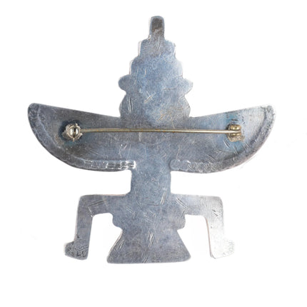 30's-40's Zuni sterling silver knifewing pin/brooch turquoise/spiny oyster inlay