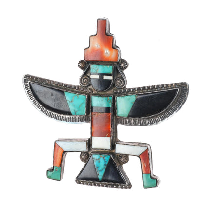 30's-40's Zuni sterling silver knifewing pin/brooch turquoise/spiny oyster inlay