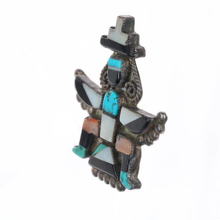 1940's Zuni sterling silver knifewing pin/brooch spiny oyster/turquoise inlay