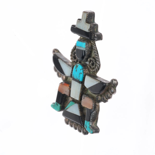 1940's Zuni sterling silver knifewing pin/brooch spiny oyster/turquoise inlay