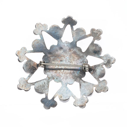 40's Zuni sterling silver petit point/snake eye turquoise snowflake pin/brooch