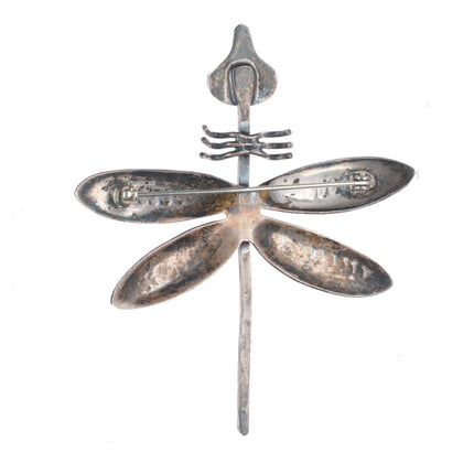1950's Navajo sterling silver dragonfly brooch/pin w/turquoise eyes