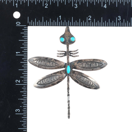 1950's Navajo sterling silver dragonfly brooch/pin w/turquoise eyes