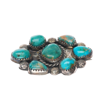 50's-60's Vintage Navajo sterling silver turquoise cluster pin/brooch