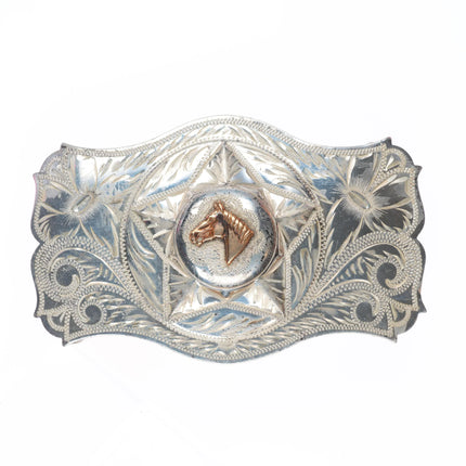 Vintage Irvine & Jachens San Francisco hand engraved sterling silver belt buckle