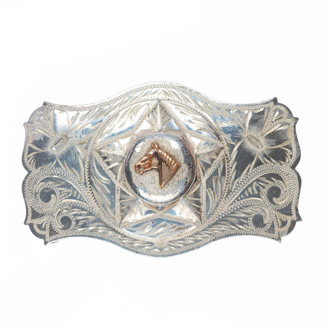 Vintage Irvine & Jachens San Francisco hand engraved sterling silver belt buckle