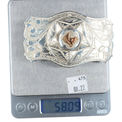 Vintage Irvine & Jachens San Francisco hand engraved sterling silver belt buckle