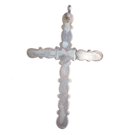Large vintage Navajo sterling silver high grade turquoise cross pendant