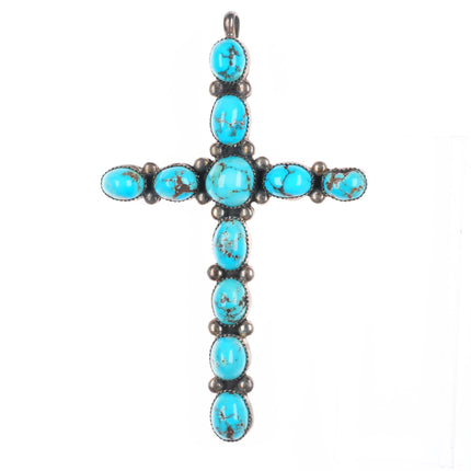 Large vintage Navajo sterling silver high grade turquoise cross pendant