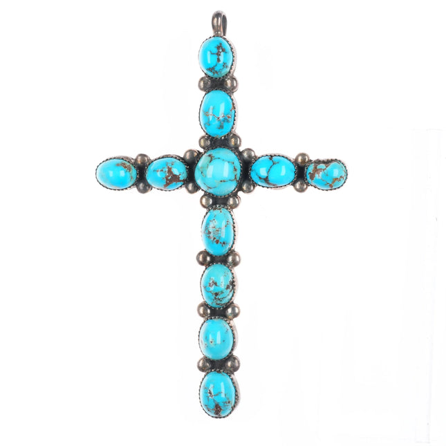 Large vintage Navajo sterling silver high grade turquoise cross pendant