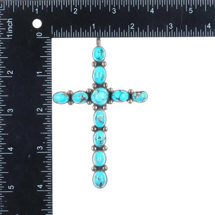 Large vintage Navajo sterling silver high grade turquoise cross pendant