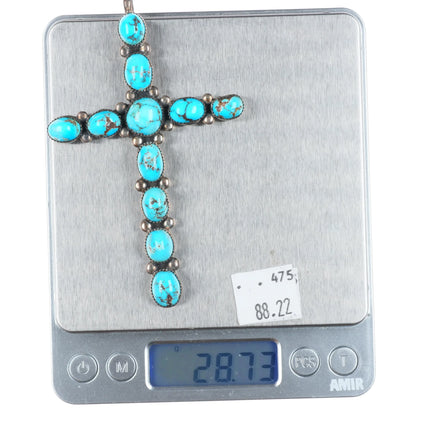Large vintage Navajo sterling silver high grade turquoise cross pendant