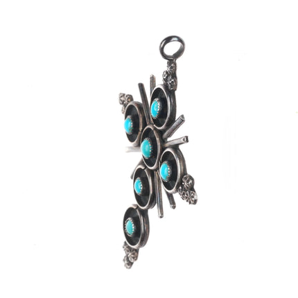 Large vintage Zuni snake eye turquoise sterling silver cross pendant