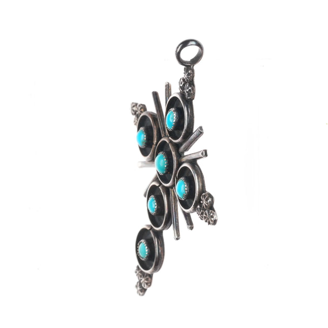Large vintage Zuni snake eye turquoise sterling silver cross pendant