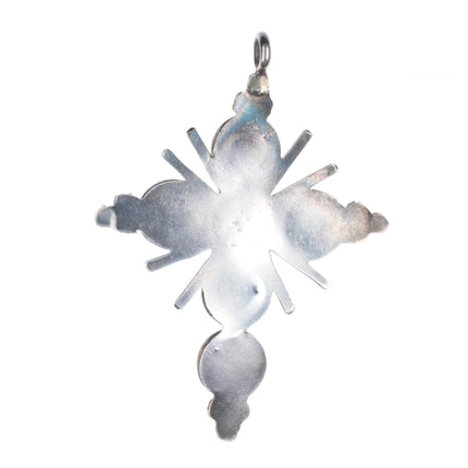 Large vintage Zuni snake eye turquoise sterling silver cross pendant