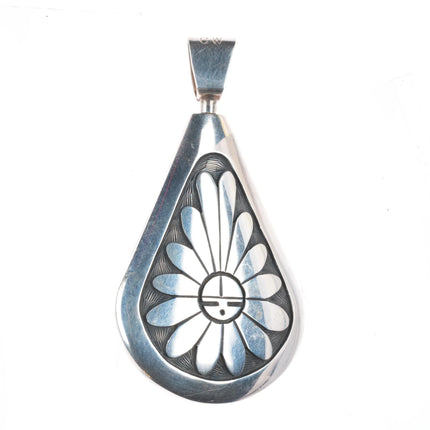 Cheryl Wadsworth Hopi overlay spinner Kokopelli/sunface pendant sterling silver