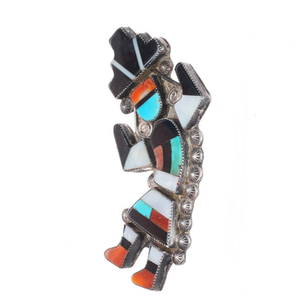 Big 1940's Zuni sterling silver spiny oyster, turquoise Rainbow Man pin/brooch