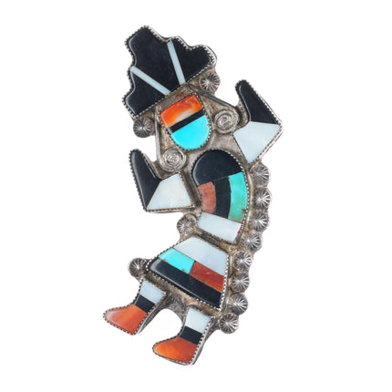 Big 1940's Zuni sterling silver spiny oyster, turquoise Rainbow Man pin/brooch