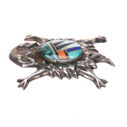 Frank Chee Navajo sterling silver Horned Toad channel inlay pendant/pin/brooch