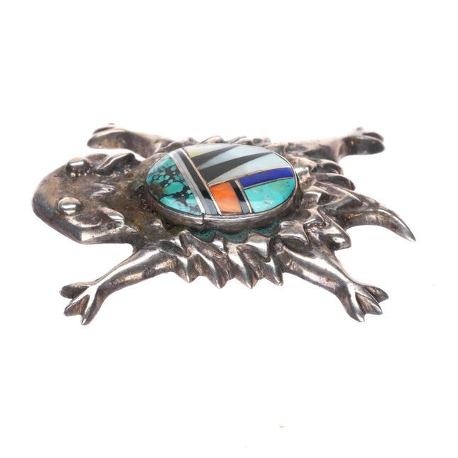 Frank Chee Navajo sterling silver Horned Toad channel inlay pendant/pin/brooch