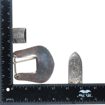 Ahmad Khan 1" Hand Engraved sterling silver ranger belt buckle set