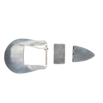 J Delgarito Navajo Sterling silver 3/4" ranger belt buckle set w/ chiseled rays