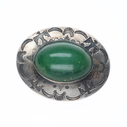 c1940's Fred Harvey era sterling silver green turquoise thunderbird stamped pin