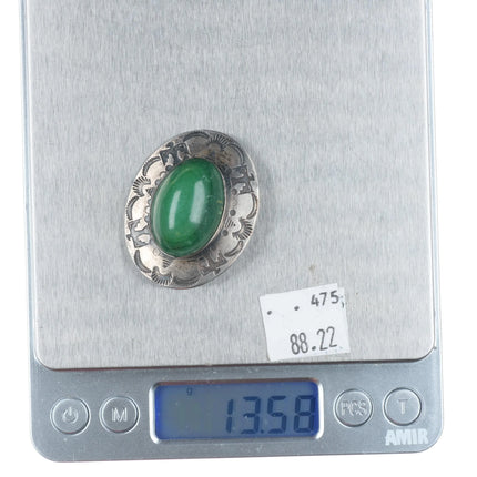 c1940's Fred Harvey era sterling silver green turquoise thunderbird stamped pin