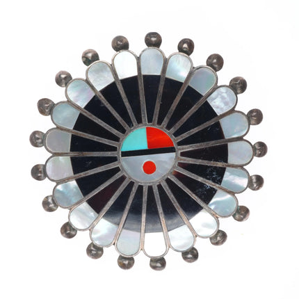 60's-70's Zuni sterling silver shell/stone inlay sunface penant/pin
