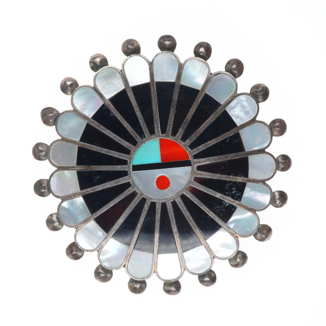 60's-70's Zuni sterling silver shell/stone inlay sunface penant/pin